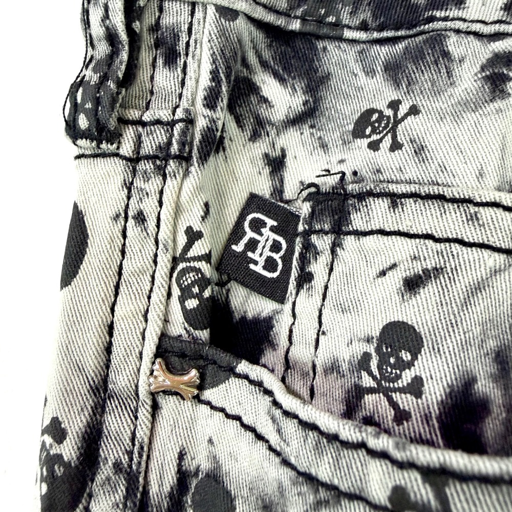ROYAL BONES Daang Goodman Skull Acid Wash Skinny Jeans Black White 11 Punk Emo - Picture 4 of 10